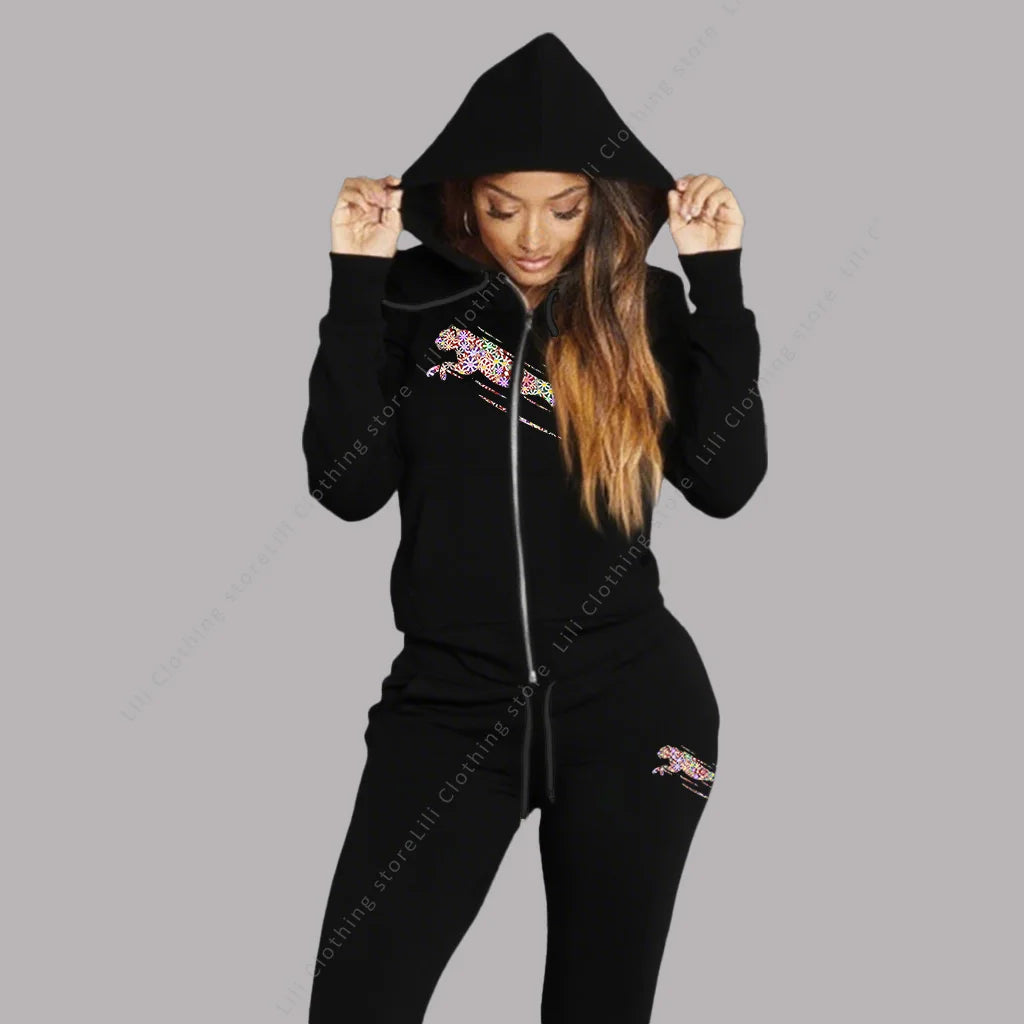 Women's Track Suit Aesthetic Hoodies Sweatshirts Sweatpants 2 Piece Set Zipper Cardigan High quality Sportwear Woman Pants Sets - Matrix-studios.com