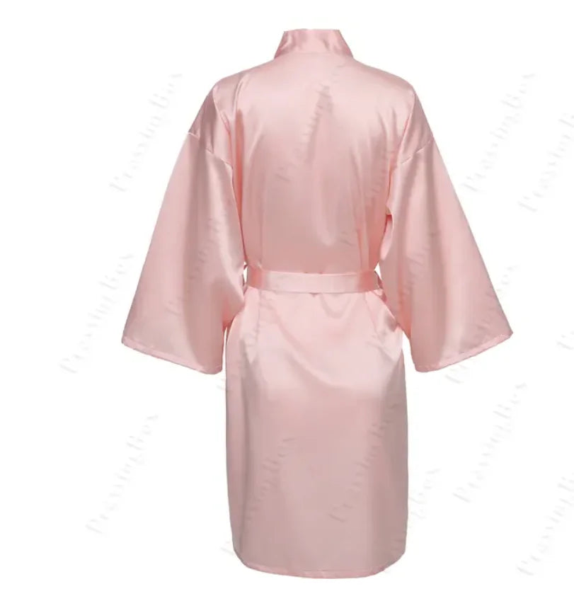 Solid Satin Night Robe, Elegant Half Sleeve V Neck House Robe With Belt, Women's Sleepwear - Matrix-studios.com