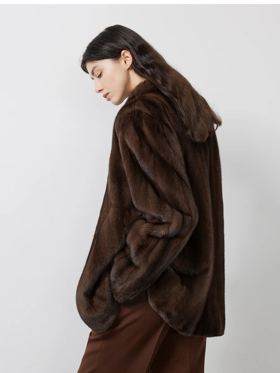 Lautaro Autumn Winter Short Brown Thick Warm Soft Faux Mink Fur Coat Women Stand Collar Elegant Luxury Chic Fluffy Jacket 2025 - Matrix Studios