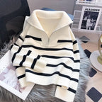 Sweater pullover women Spring and Autumn underwear 2023 New zipper stripe underlay short style popular premium sweater female - Matrix Studios