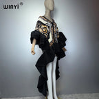WINYI Middle East Boho Maxi Kaftan Dress Elegant Pleated Elastic Beach Cover up Luxury Party Evening Dubai Style Abaya - Matrix-studios.com