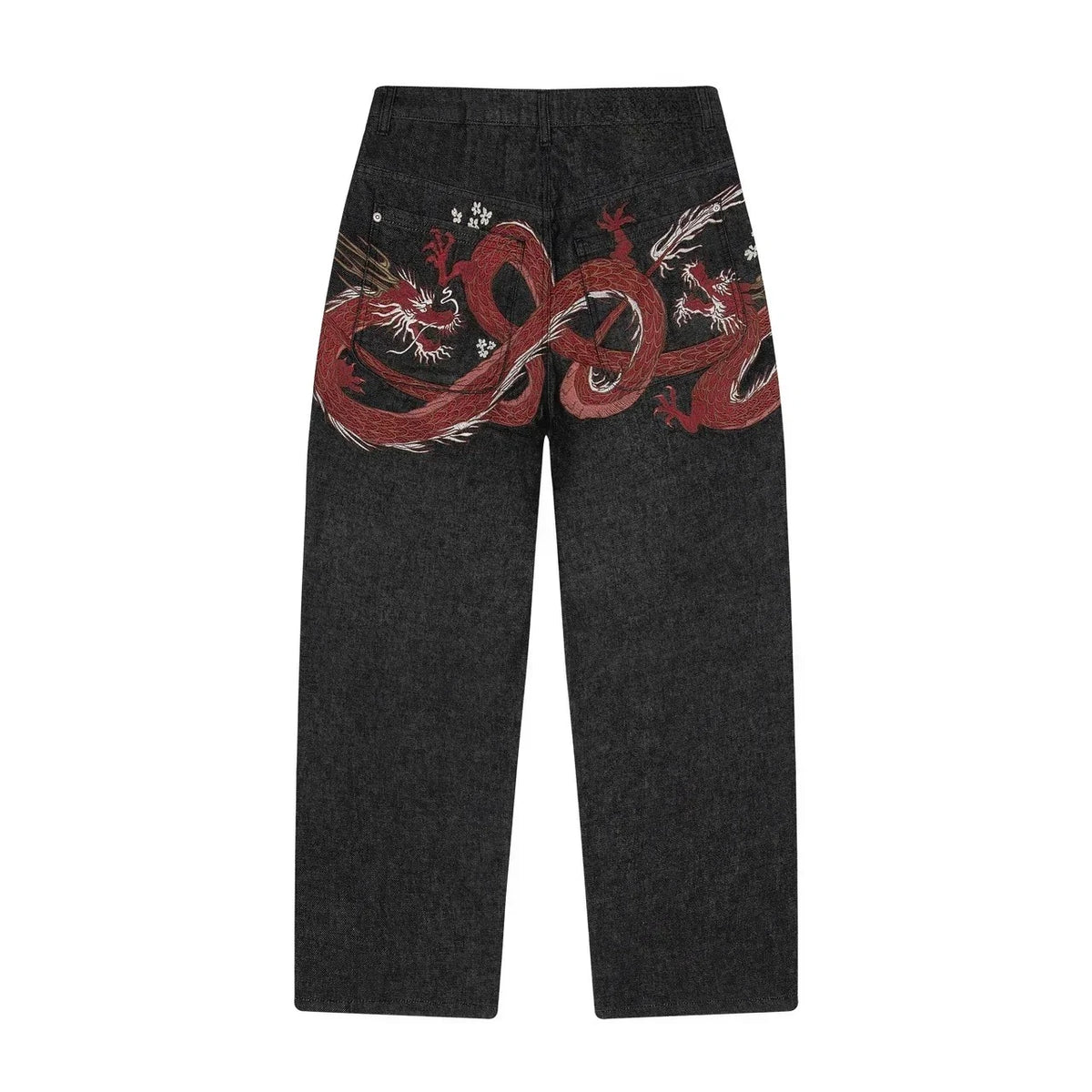 Y2K Harajuku jeans Goth vintage plum blossom embroidery pattern wide leg pants men women denim fabric American style street wear - Matrix Studios