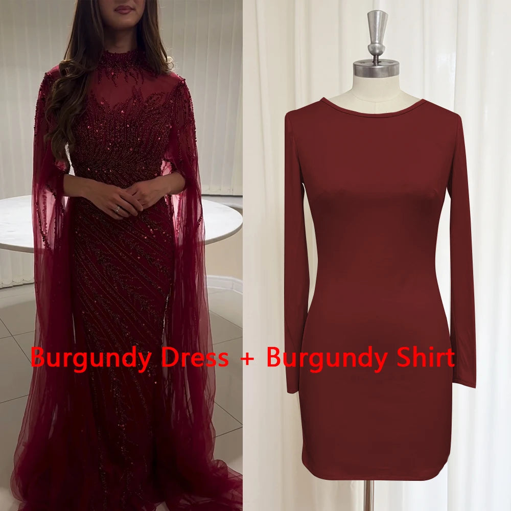 Eshaut&bridal Luxury Beaded Evening Dress Cape Sleeve Dubai Sheer Neck Mermaid Formal Prom Wedding Party Gown Customized 2026 - Matrix Studios
