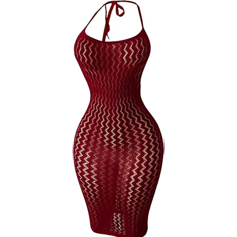 Fishnet Women Sexy Beach Cover Up Dress Women Stretch See Through Sleeveless without Bikini Swimsuit Coverup Mini Beachwea - Matrix Studios