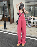 XS-XL jean womens 2022 Summer Preppy Style loose Girls Pink wide leg trousers jumpsuit korean casual denim overalls womens(78891 - Matrix Studios