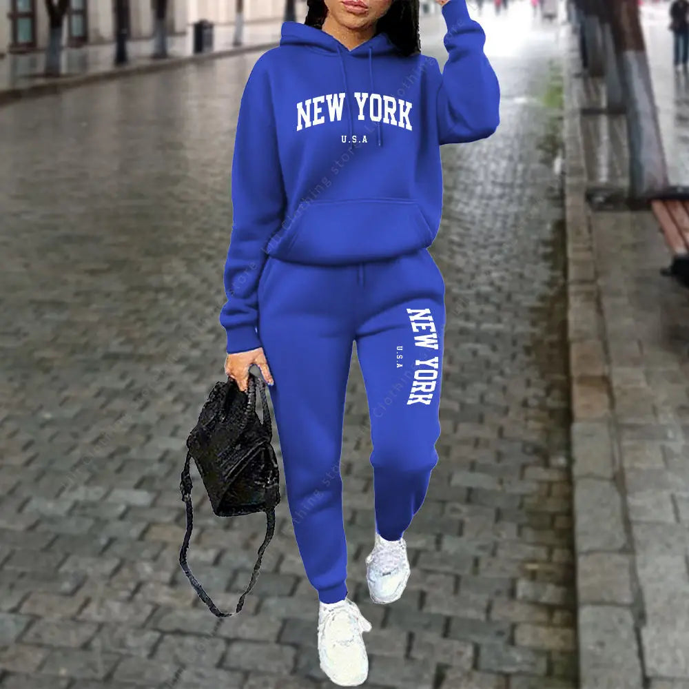 NEW YORK Women's Tracksuit Autumn Winter Hoodies Trousers 2PCS Suit Sports Jogging Street High quality Clothes Women Pants Sets - Matrix-studios.com
