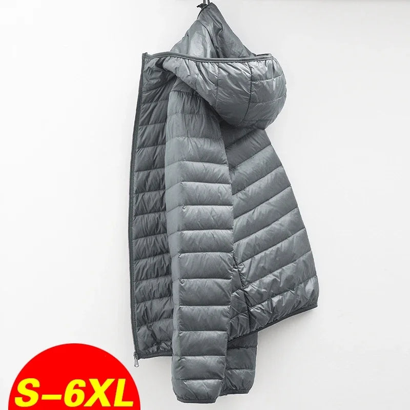 2024 Men Winter Coat Fashion Hooded White Duck Down Jackets Plus Size Ultralight Down Coat Portable Slim Down Parkas - Matrix Studios