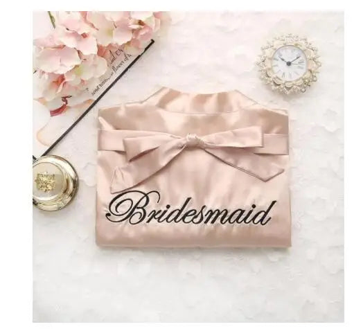 Bride Bridesmaid Wedding Robe Embroidery Kimono Bathrobe Gown Nightgown Casual Satin Short Women Sexy Nightwear Sleepwear - Matrix-studios.com
