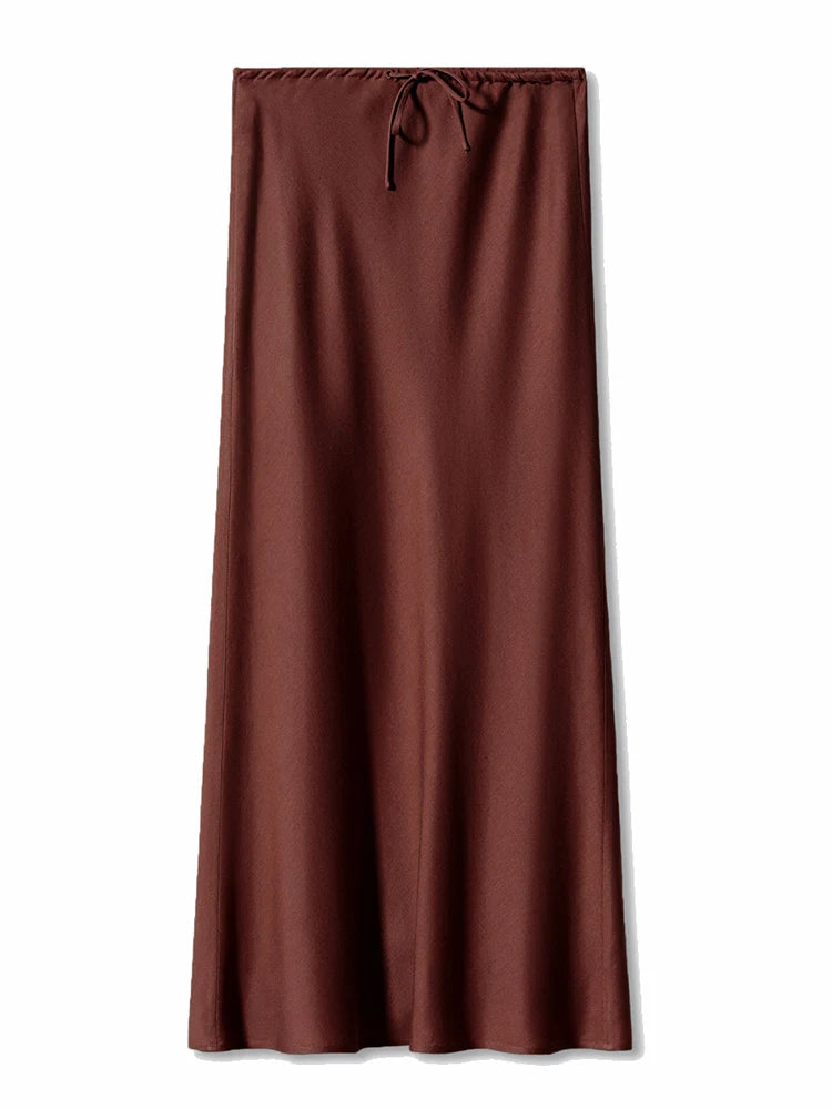 Brown Long Satin Skirts Women Luxury Maxi Autumn Summer High Waist Silk Black Skirt Long Straight Shining Beige Satin Skirt Maxi - Matrix-studios.com