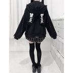 Bunny Hoodie Hoodies Y2K Rabbit Ear Hoodie Lolita Jacket Bow Girls Pearl JK Japan Lace Kawaii Zipper Cardigan Long Sleeved Top - Matrix Studios