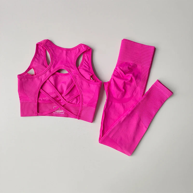 2PCS Sports Bra Women's Set Professional Fitness Tank Top Bra Shockproof Running Leggings Yoga Suit Beautiful Back Bra Clothing - Matrix-studios.com