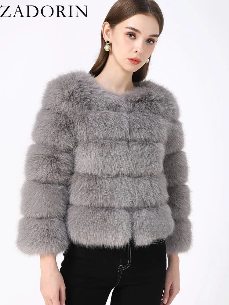 ZADORIN S-6XL Mink Coat Winter Black White Faux Fur Coat Woman Elegant Fluffy Faux Fur Jacket Top Short Fur Coats Woman Clothing - Matrix Studios