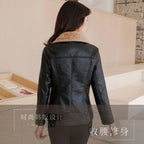 2022 New Winter PU Leather Jacket Women Short Blazers Coat Fleece Double-faced Fur Leather Outerwear Lady Slim Suit Tops Jackets - Matrix Studios