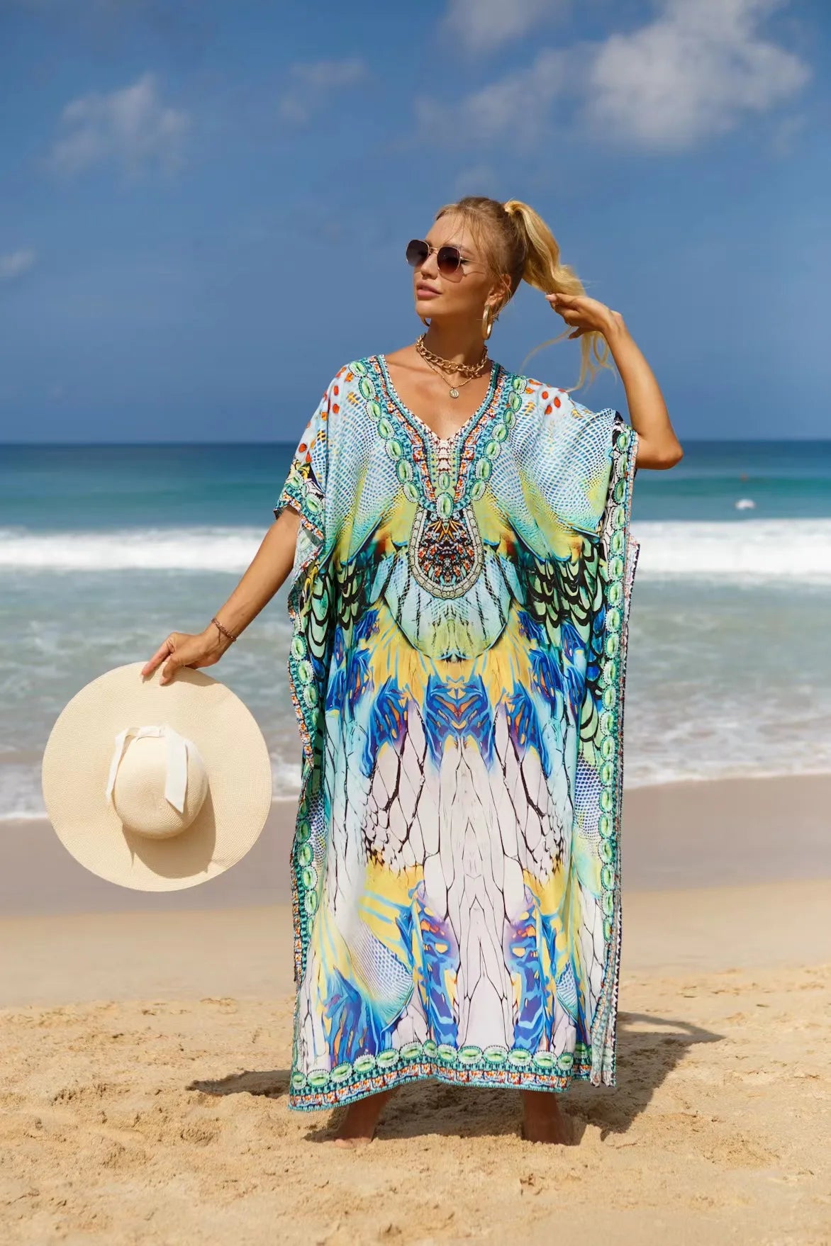 Kaftan Dresses Tropical Printed Cover Ups for Swimwear Women Elegant Maxi Robe Holiday Bathing Suits Dropshipping Hot Sales - Matrix Studios