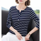 Women Spring Autumn Style Blouse shirts Tops Lady Casual Long Sleeve Striped Printed V-Neck Tops Tee - Matrix-studios.com