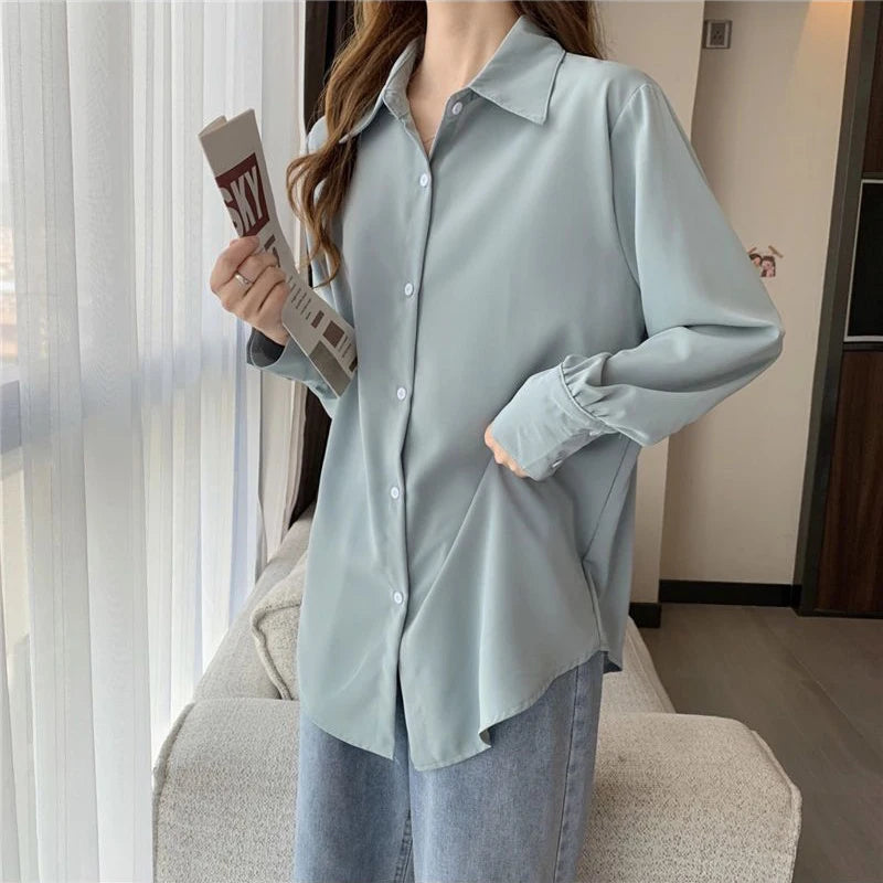 Women Chiffon White Shirts Korean Fashion Solid Loose Long Sleeve Tops Office Ladies Elegant Casual All Match Blouses Spring New - Matrix-studios.com