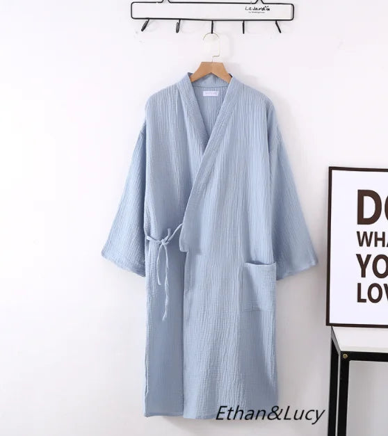 New Spring And Autumn Japanese Kimono Robe Couple Cotton Crepe Bathrobe Men And Women Kimono Robe Robes For Women Sleepwear - Matrix-studios.com