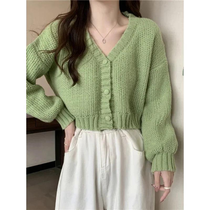 Women sweater cardigans V-neck button up casual knit sweet cardigan coat for woman 2024 Autumn Winter - Matrix Studios