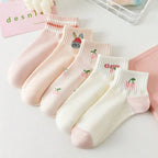 5/10 Pairs Women Striped Ankle Socks Fashionable Breathable Comfortable Spring Summer Cute Pink Fruit Pattern Casual Socks - Matrix Studios