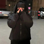 Men and women Y2K Gothic Harajuku winter new item double hooded sweatshirt men's hooded mask zipper sportswear - Matrix Studios
