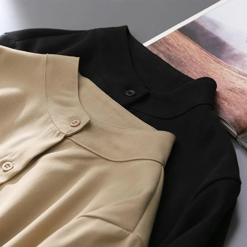 Woman Spring Autumn Style Blouses Shirt Lady Long Lantern Sleeve Stand Collar Loose Blusas Tops DF4847 - Matrix-studios.com