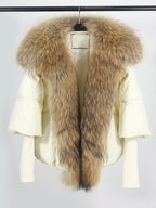Loose Natural Real Fox Fur Collar Coat Thick New European Fashion White Duck Down Jacket Winter Women Warm Luxury Outerwear - Matrix Studios