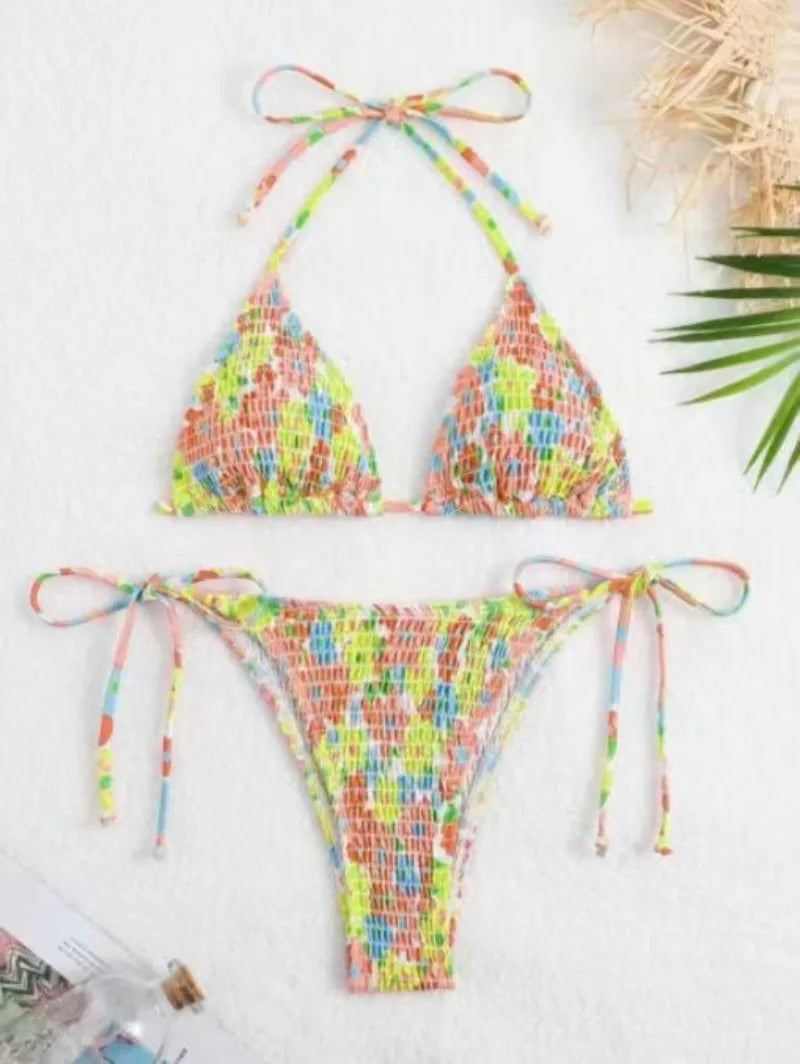 sexy floral print halter bikinis sets biquini high waist thong swimsuit Swimwear Biquini conjunto de bikini tankini beachwear - Matrix-studios.com