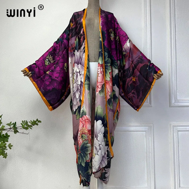 WINYI Summer Bohemian Kimono Beach Cover-Up Swim Suit Elegant African Women Boho Cardigan Sexy Holiday Long Sleeve Beach Dress - Matrix Studios