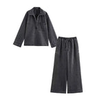 2024 Autumn Jeans Sets Women Turn-down Collar Casual Top Fashion High Waist Streetwear Female Denim Pant Two Piece Set - Matrix-studios.com
