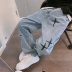 Prints Jeans Men 2023 New Streetwear Baggy Wide Leg Jeans Korean Fashion Drapes Straight Casual Loose Denim Cargo Pants - Matrix Studios