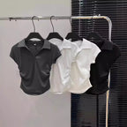 Cotton Summer Sexy Women's T Shirt Skinny Slim Basic Solid Crop Top Short Sleeve Polo TShirtCasual Top Tee for Women - Matrix-studios.com