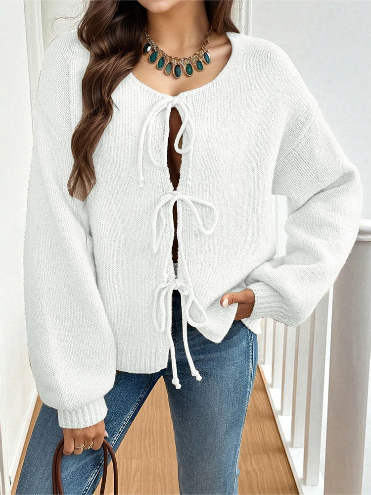 Women's commuter casual loose solid-coloured jumper V-neck autumn and winter cardigan with 2025 autumn and winter new - Matrix Studios