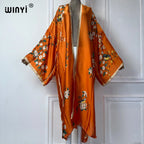 WINYI Summer Bohemian Kimono Beach Cover-Up Swim Suit Elegant African Women Boho Cardigan Sexy Holiday Long Sleeve Beach Dress - Matrix Studios