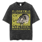 The Horrors Are Never Ending Yet I Remain Silly T-shirt Funny Japanese Style Frog Retro Washed T Shirt Men's Oversized Tees Tops
