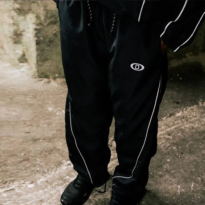 Men Women Fashion Streetwear Black Sports Hoodies Harajuku Autumn Winter Y2K Casual Loose Embroidered Ziper Tops Casual Pants