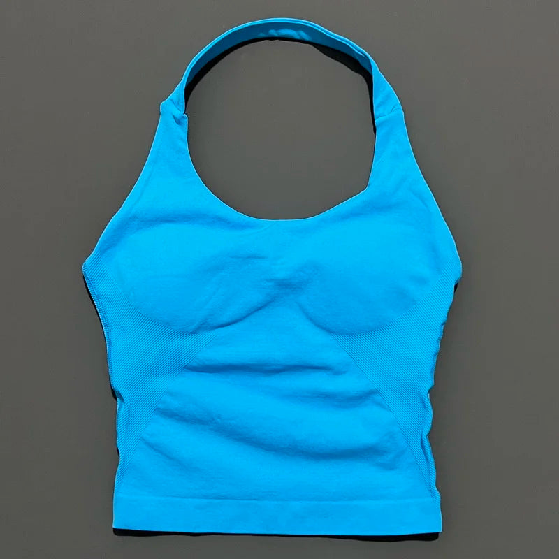 HISTELLO Sports Halter Top Seamless Longline Strappy Gym Tank Top Women Yoga Clothing Workout Fitness Sportswear Pilates Vest - Matrix-studios.com