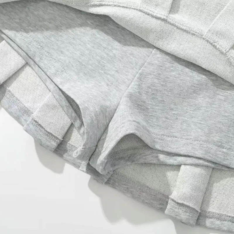 Mooyufon Fabric Y2K Mini Skirt Women Low Waist Wide Pleat Light Grey Sexy Vintage A-line Pleated Skirt Casual Skort Summer - Matrix-studios.com