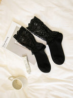 Sexy Lace Floral Mesh Socks Women Black Transparent Short Cotton Sock For Ladies Elastic Retro Cute Socks Female New - Matrix Studios