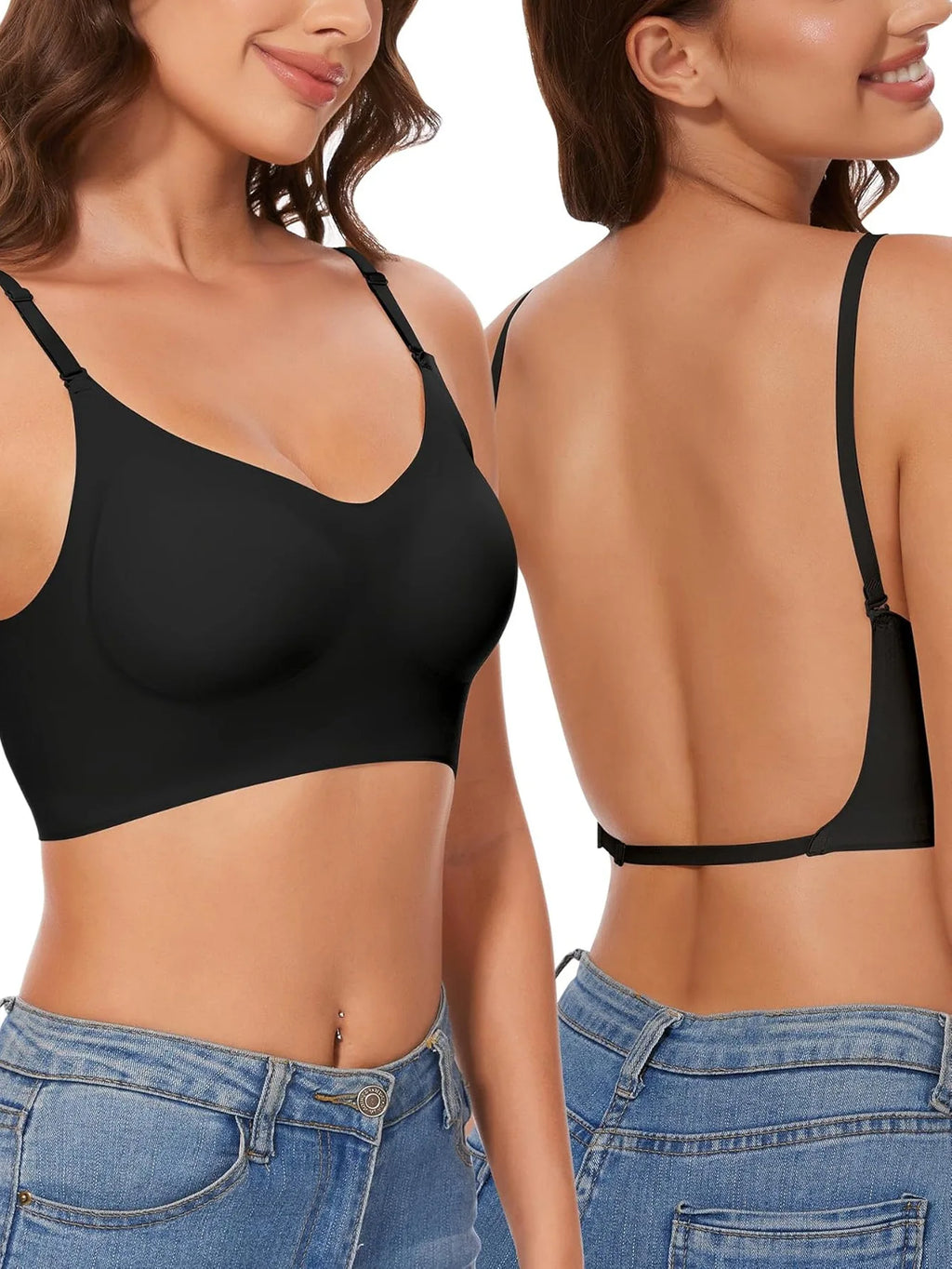 Women Invisible Bra Deep U Plunge Bras Backless Top for Dresses Sexy Lingerie with Transparent Strap Push Up Strapless Underwea - Matrix Studios