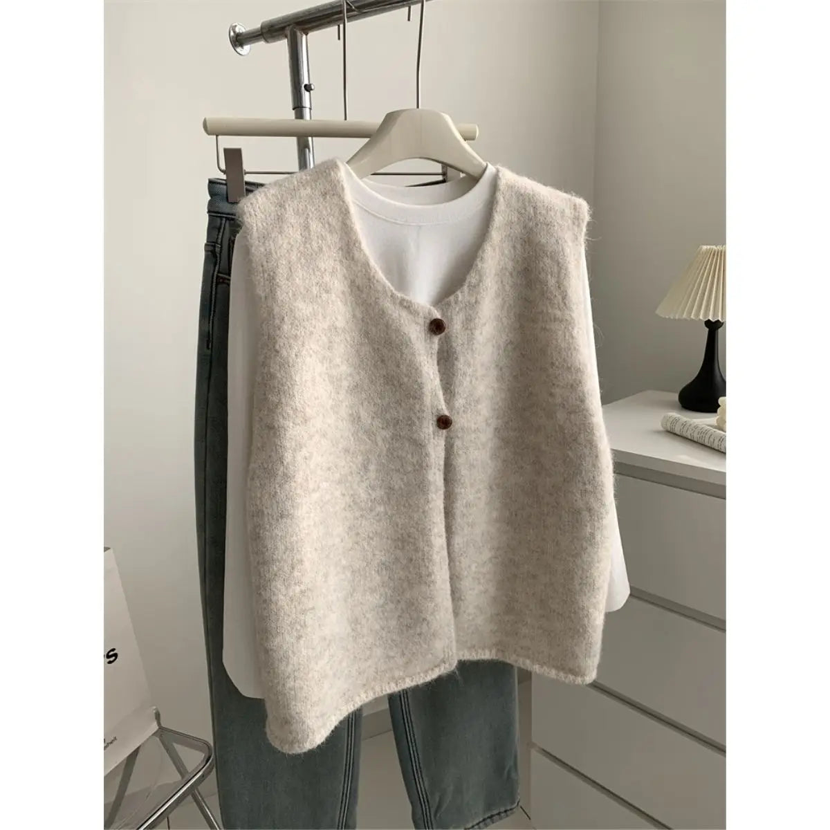 Retro Two-button New Knitted Vest for Women in Spring and Autumn Sleeveless Slit Sweater Vest - Matrix Studios