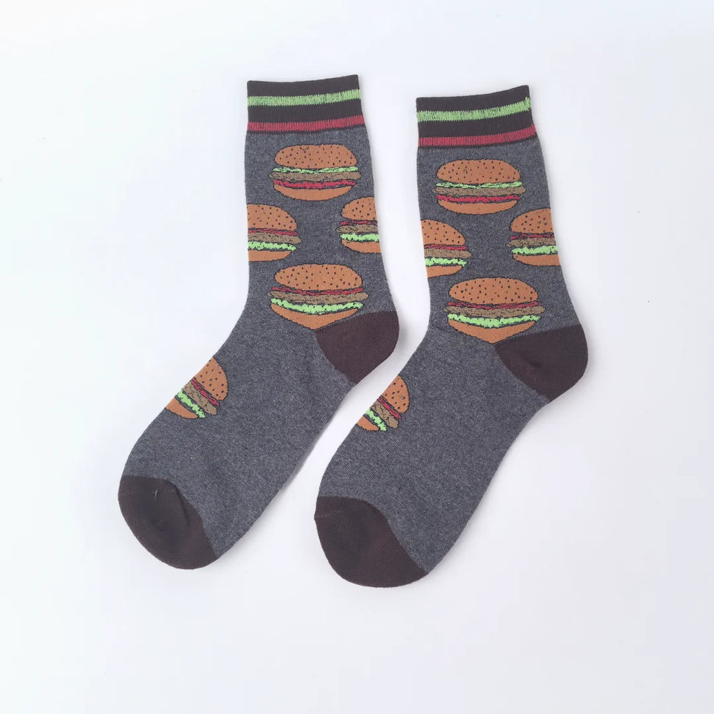 1 Pair Unisex Funny AB Style Tomato Ketchup French Fry Printed Mid-Calf Socks Suit In All Seasons - Matrix Studios