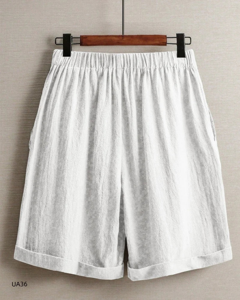 Comfort Ladies High Waist Cotton Linen Bermuda Shorts for Women Casual Loose Fit Summer Knee-Length fashion streetwear - Matrix Studios
