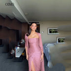 OIMG Glamorous Strapless Mermaid Prom Gowns Cap Sleeves Formal Party Gown Side Slit Floor Length Evening Dress Customized - Matrix-studios.com
