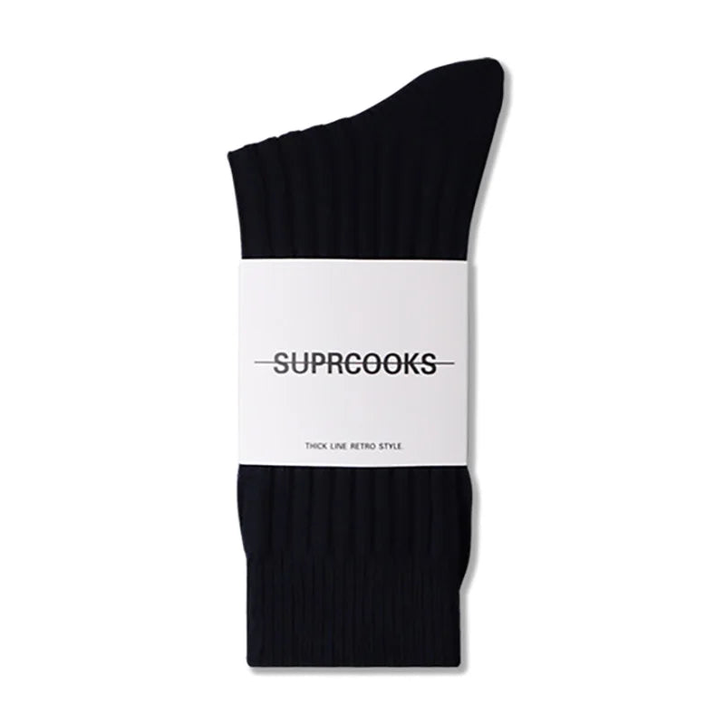 Solid Color Women Middle Tube Socks Candy Color Trend Men Socks Pure Cotton Comfort Retro Thick Lines Winter Socks - Matrix Studios