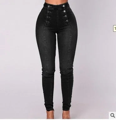Denim Pencil Pants Women Vintage Jeans High Waist Washed Double Breasted Pockets Basics Ankle Length Trousers 2025 Streetwear - Matrix-studios.com