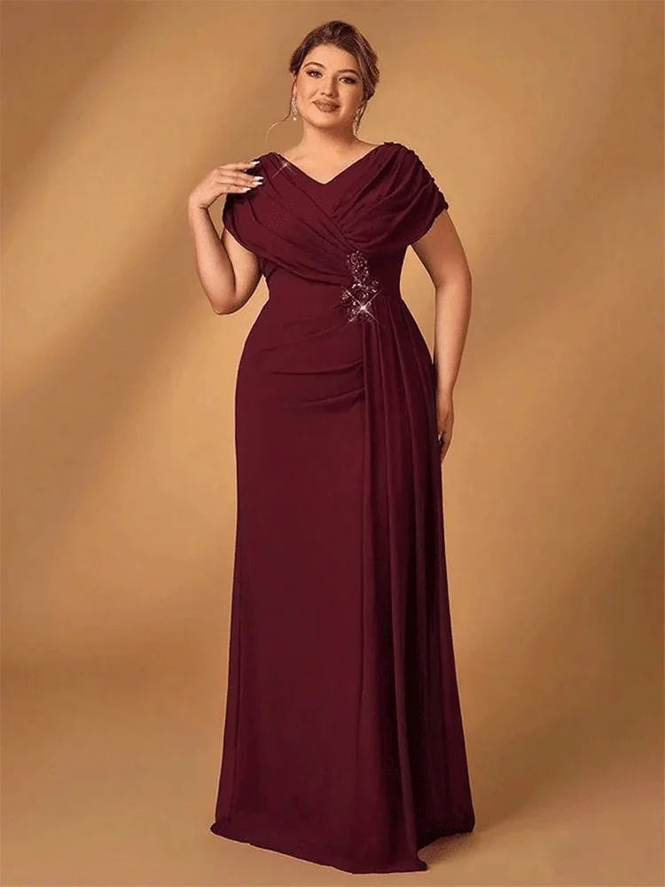 Suhdeuwsh Plus Size Luxury Mom Wedding Reception Party Luxury Shiny Plus Size Chiffon Mother Navy Blue Evening Dress - Matrix-studios.com