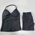 No Logo 2 Pieces Sports Set Women Backless Tank Tops High Waist Scrunch Seamless Shorts Gym Set Sportswear Workout Set Yoga - Matrix-studios.com