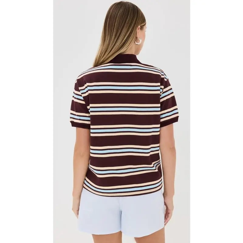 Summer Ladies Polo Shirts Woman Brown Striped Vintage Clothes Polo Shirts Green Stripe Print Mujer Short Sleeve Tees Casual - Matrix-studios.com