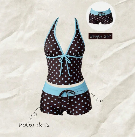 Kawaii Pink Dot Bikini Shorts Bowknot Halter Backless Swimsuit Deep V Swimwear Women's Bikinis and Tankinis Vacation Outfit Sets - Matrix-studios.com