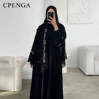 Luxurious Floral Embroidery Hijab Dress for Muslim Women Elegant Dubai Modest Abaya Eid Islam Party Jalabiya Turkey Kaftan Robe - Matrix-studios.com